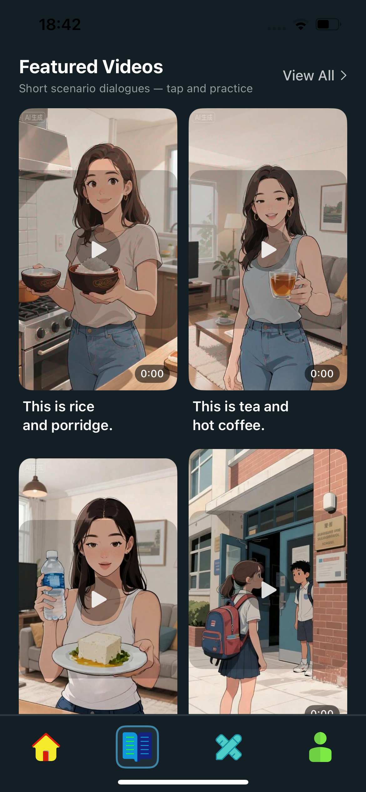 Scenario dialogue videos screen